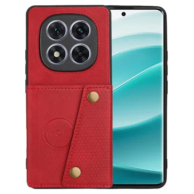 For Xiaomi Redmi Note 14 Pro 5G / Poco X7 5G Case Card Slots Kickstand Leather + TPU Phone Cover - Red