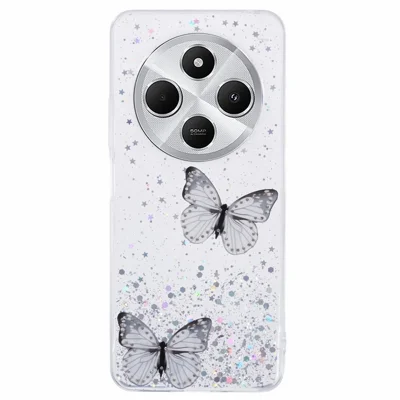 Voor Xiaomi Poco C75 4G / Redmi 14R 5G / Redmi 14C 4G hoesje Epoxy PVC Vlinder TPU Esthetische telefoonhoes - Wit