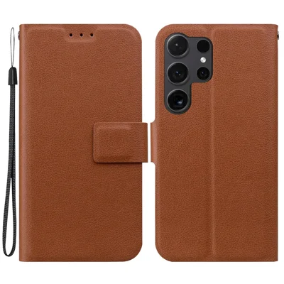 For Samsung Galaxy S24 Ultra Case Ultra-Thin PU Leather + TPU Phone Cover with Card Slot - Brown
