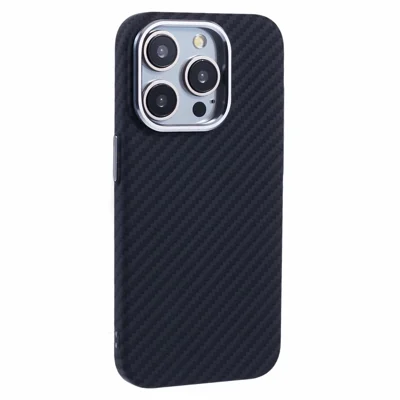 For iPhone 12 Pro Max Case Compatible with MagSafe Carbon Fiber Texture Water-Transfer PC Phone Cover - Black