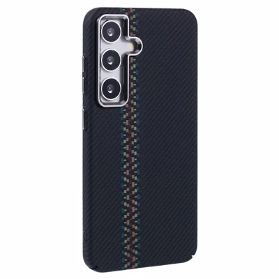 For Samsung Galaxy S24+ Magnetic Case Carbon Fiber Texture Water-Transfer PC Phone Cover - Colorful+Black Stripes