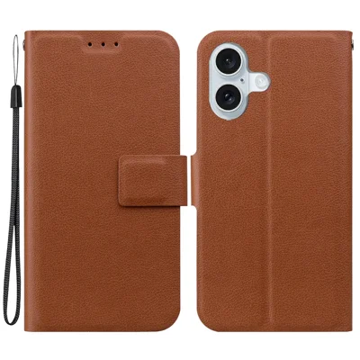 Voor iPhone 16 Hoesje Ultradun PU Leer + TPU Telefoonhoesje met Kaartvak - Bruin