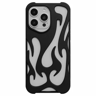 For iPhone 15 Pro Max Case Hollow Flame Design Matte TPU Phone Cover - Black