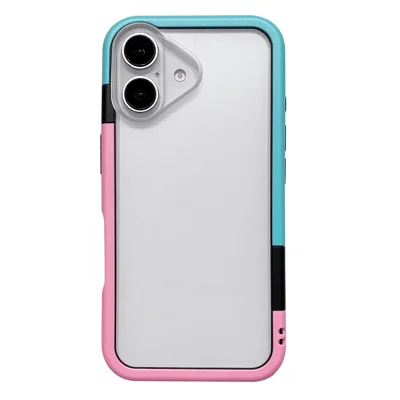 Voor iPhone 16 Plus hoesje, afneembare 2-in-1 TPU+PC transparante telefoonhoes - Roze / Blauw