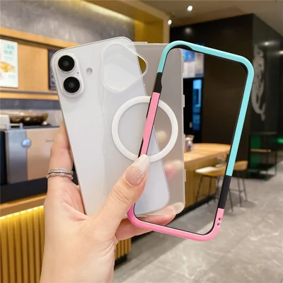 For iPhone 16 Plus Case Compatible with MagSafe Detachable 2-in-1 TPU+PC Clear Phone Cover - Pink  /  Blue
