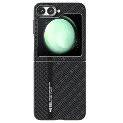 ABEEL For Samsung Galaxy Z Flip5 5G Magnetic Case PC + Aluminum Alloy + PU Leather Slim Phone Back Cover - Texture 1