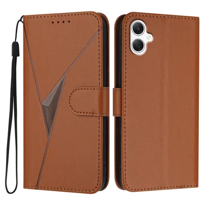 YX0090 For Samsung Galaxy A06 4G Case Triangle Imprint Leather Phone Cover with Lanyard - Coffee