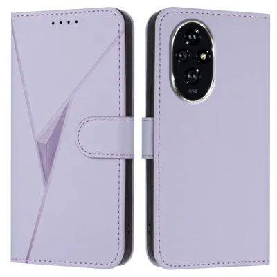For Honor 200 Pro 5G Case Triangle Imprint Leather Phone Cover with Lanyard - Light Purple