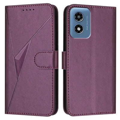 YX0090 For Motorola Moto G Play (2024) 4G Case Triangle Imprint Leather Phone Cover with Lanyard - Dark Purple