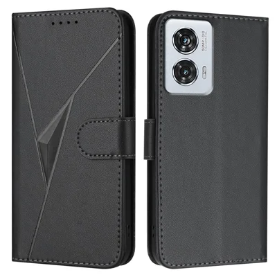 YX0090 For Motorola Edge 50 Fusion 5G Case Triangle Imprint Leather Phone Cover with Lanyard - Black