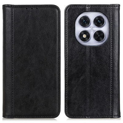 For Xiaomi Redmi Note 14 Pro 4G Stand Case Split Leather Litchi Texture Wallet Phone Cover - Black