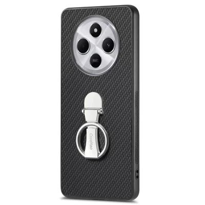 CASENEO C1-19 Phone Case for Xiaomi Redmi 14C 4G / 14R 5G / Poco C75 4G Folding Kickstand Leather Back Cover Carbon Fiber Texture - Black