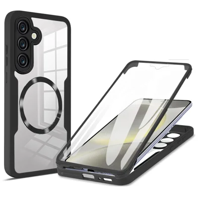 For Samsung Galaxy S25 Magnetic Case CD Vein PC+TPU+Acrylic Full Protection Phone Cover - Black