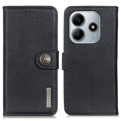 KHAZNEH voor Xiaomi Redmi Note 14 4G (163,25 mm) portefeuillehoes met structuur van koeienleer Lederen klaphoes - Zwart