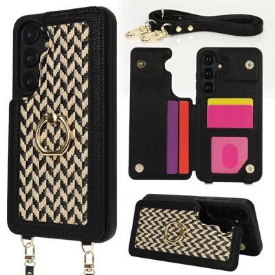 Samsung Galaxy S24+ hoesje met kaarthouder, standaard, RFID-blokkering PU+TPU telefoonhoes - Zwart