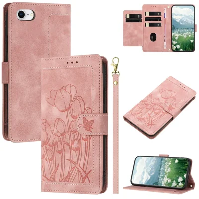 Leather Case for iPhone SE (2022) / SE (2020) / 8 / 7 / 6s / 6 Tulip Phone Cover with 5 Card Slots Wallet - Pink