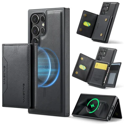 MAGKING K2 Series For Samsung Galaxy S24 Ultra Magnetic Case PC+TPU+PU Phone Cover - Black