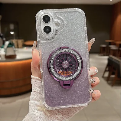For iPhone 16 Plus Case Compatible with MagSafe Gyro Design Glitter PC + TPU Phone Cover - Purple