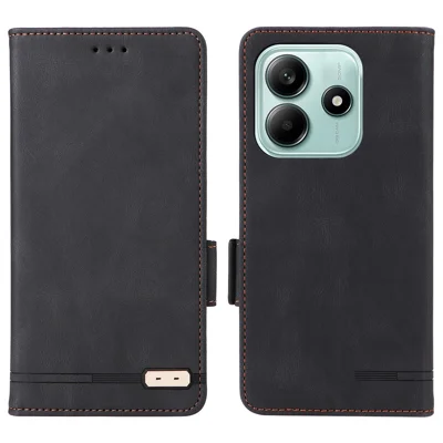 Fliphoes met lederen portemonnee en hardwaredecor voor Xiaomi Redmi Note 14 4G (163,25 mm) - Zwart