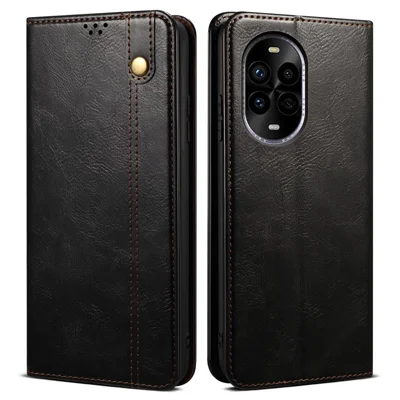For Huawei nova 13 Pro 5G Case Crazy Horse Texture Waxy Leather Wallet Stand Phone Cover - Black