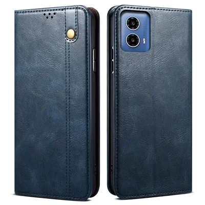 For Motorola Moto G35 5G Case Crazy Horse Texture Waxy Leather Wallet Stand Phone Cover - Blue