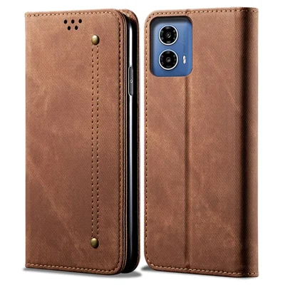 For Motorola Moto G35 5G Case Jeans Cloth Texture Anti-Scratch Leather Stand Phone Cover - Coffee