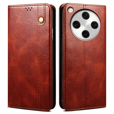 For Oppo Find X8 5G Case Crazy Horse Texture Waxy Leather Wallet Stand Phone Cover - Brown