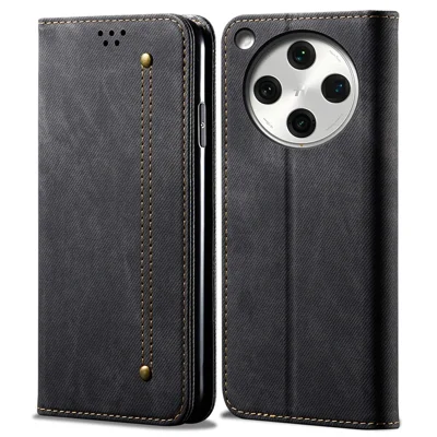 For Oppo Find X8 Pro 5G Case Jeans Cloth Texture Anti-Scratch Leather Stand Phone Cover - Black