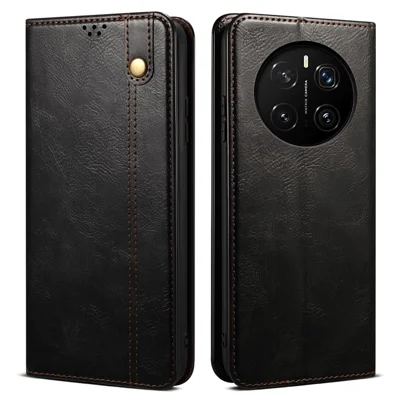 For Honor Magic7 Pro 5G Case Crazy Horse Texture Waxy Leather Wallet Stand Phone Cover - Black