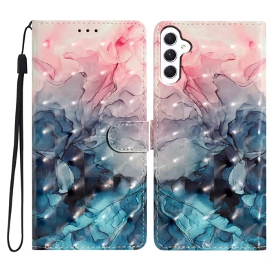 Voor Samsung Galaxy A36 5G hoesje van PU-leer met portemonnee en 3D patroonprint - Roze Blauw Marmer