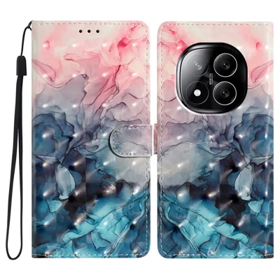 For Xiaomi Redmi Note 14 Pro 5G / Poco X7 5G Case PU Leather Wallet Phone Cover 3D Pattern Printing - Pink Blue Marble