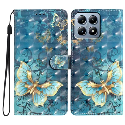 For Xiaomi 14T Pro Case PU Leather Wallet Phone Cover 3D Pattern Printing - Butterfly