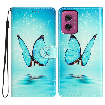For Motorola Moto G55 5G Wallet Case PU Leather Pattern Printing Stand Phone Cover with Strap - Blue Butterfly