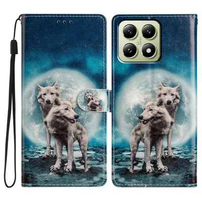 For Xiaomi 14T Wallet Case PU Leather Pattern Printing Stand Phone Cover with Strap - Two Wolves
