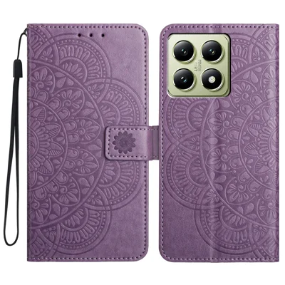 For Xiaomi 14T Leather Case with Card Slots Mandala Pattern Phone Cover Stand - Purple