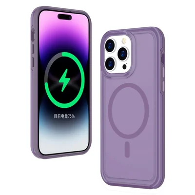 For iPhone 16 Pro Max Back Cover Skin Touch Frosted Semi-Transparent Magnetic Phone Case - Dark Purple