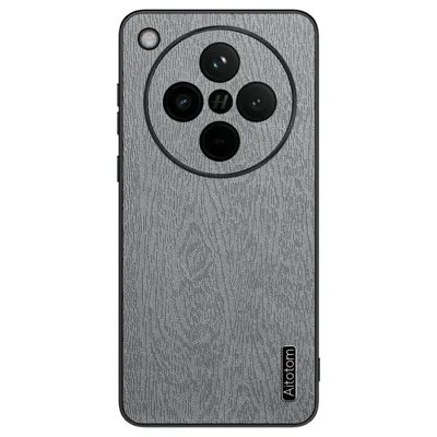 For Oppo Find X8 Pro 5G Case Wood Texture PU Leather Coated PC+TPU Phone Cover - Grey