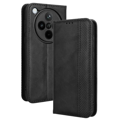 For Oppo Find X8 5G Leather Case Wallet Stand Retro Texture Phone Cover - Black