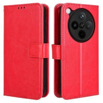 For Oppo Find X8 5G Case Crazy Horse Texture PU Leather Phone Wallet Cover - Red