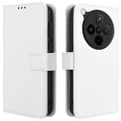 For Oppo Find X8 5G Case PU Leather Diamond Texture Wallet Phone Cover - White