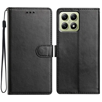 For Xiaomi 14T Leather Case Wallet Stand Phone Cover with Handy Strap - Black