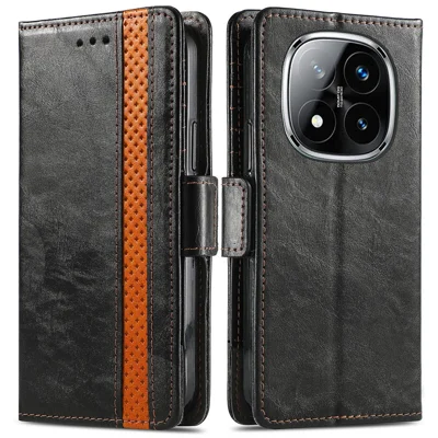 CASENEO For Xiaomi Redmi Note 14 Pro+ 5G Phone Cases PU Leather Cover Stand with RFID Blocking Wallet - Black