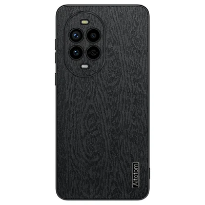 For Huawei nova 13 Pro 5G Case Træstruktur PU-læder med belægning PC+TPU Telefonbeskyttelse - Sort