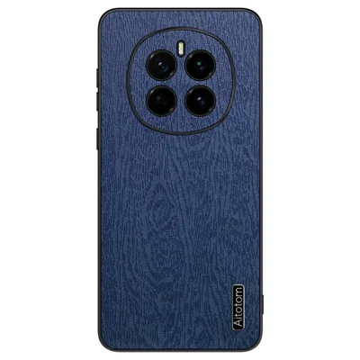 Voor Honor Magic7 5G Hoesje Houtnerf PU Leer Gecoate PC+TPU Telefoonhoes - Blauw
