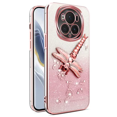 KADEM For Honor Magic6 Pro 5G Case Dragonfly Kickstand TPU Flowers Glitter Phone Cover - Pink