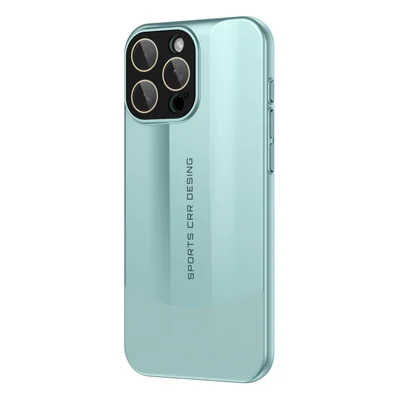 For iPhone 16 Pro Case Hard PC Phone Back Cover Built-In Glass Lens Film Full Protection - Cyan
