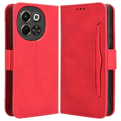 For TECNO Spark 30 5G KL8 / Pova 6 Neo 5G Leather Case Phone Wallet Cover with Multiple Card Slots - Red