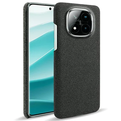 For Xiaomi Redmi Note 14 Pro+ 5G Phone Case Cloth Texture Anti-Scratch Protective PC Back Cover - Black
