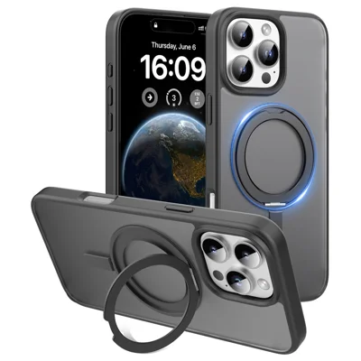 MUTURAL For iPhone 16 Pro Case Compatible with MagSafe Ring Kickstand PC+TPU Back Cover - Black