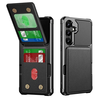 For Samsung Galaxy S24 FE Case Card Slot Kickstand PU+TPU Phone Cover - Black